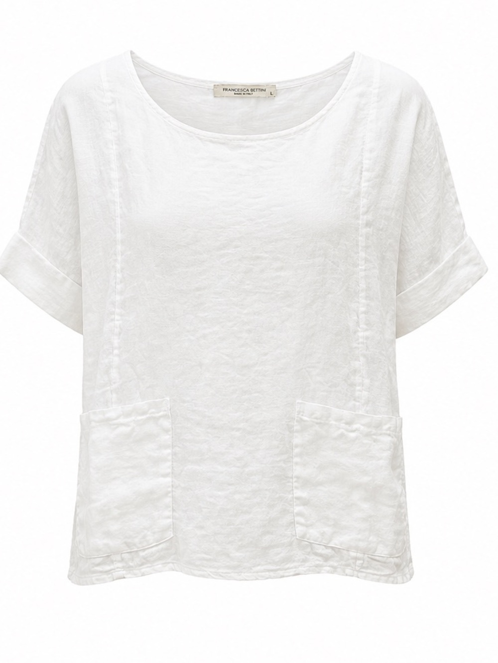Francesca Bettini White Linen Short Sleeve Pocket Top L Made in Italy